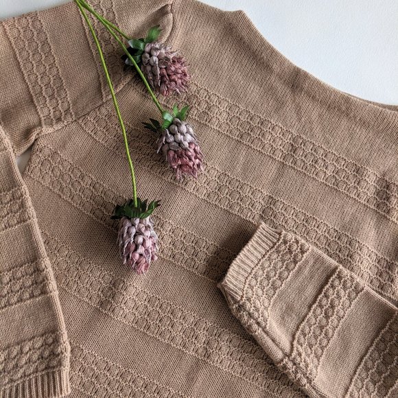 Twee Vintage Sweater Puffed Sleeves Boatneck Taupe 1970s 1980s Knit Grannycore - Picture 8 of 8